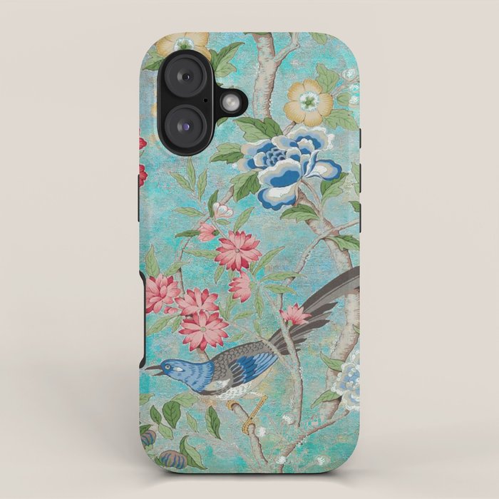 Chinoiserie Aqua Turquoise Peony Bird Garden  iPhone Case Gallery Image 1