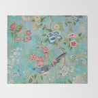 Chinoiserie Aqua Turquoise Peony Bird Garden  Throw Blanket Gallery Image 2
