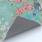 Chinoiserie Aqua Turquoise Peony Bird Garden  Rug Gallery Image 4