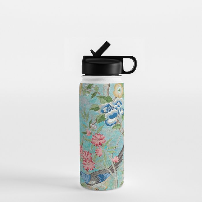 Chinoiserie Aqua Turquoise Peony Bird Garden  Water Bottle Gallery Image 1