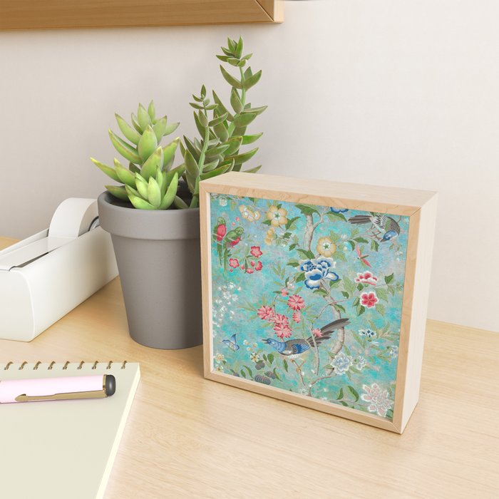 Chinoiserie Aqua Turquoise Peony Bird Garden  Mini Art Print Gallery Image 2