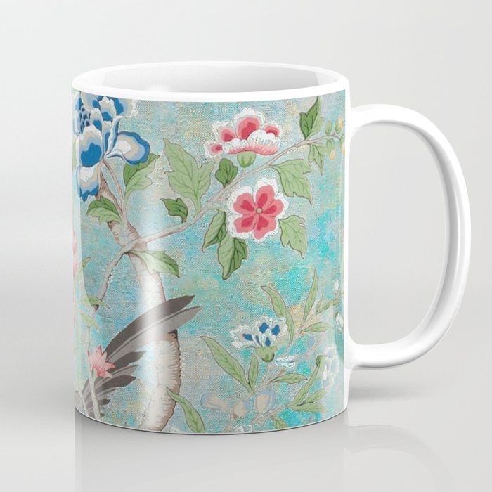 Chinoiserie Aqua Turquoise Peony Bird Garden  Coffee Mug Gallery Image 1