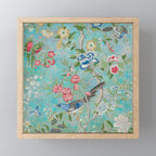 Chinoiserie Aqua Turquoise Peony Bird Garden  Mini Art Print Gallery Image 1