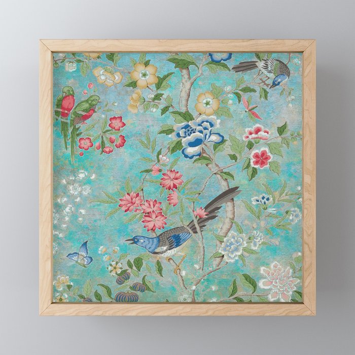 Chinoiserie Aqua Turquoise Peony Bird Garden  Mini Art Print Gallery Image 1