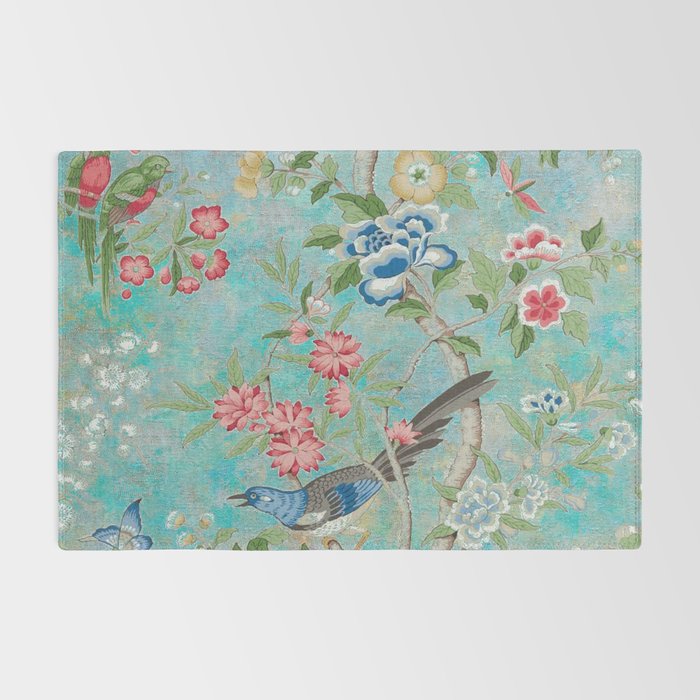 Chinoiserie Aqua Turquoise Peony Bird Garden  Rug Gallery Image 2