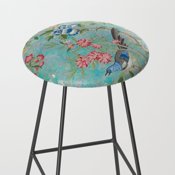 Chinoiserie Aqua Turquoise Peony Bird Garden  Stool Gallery Image 2