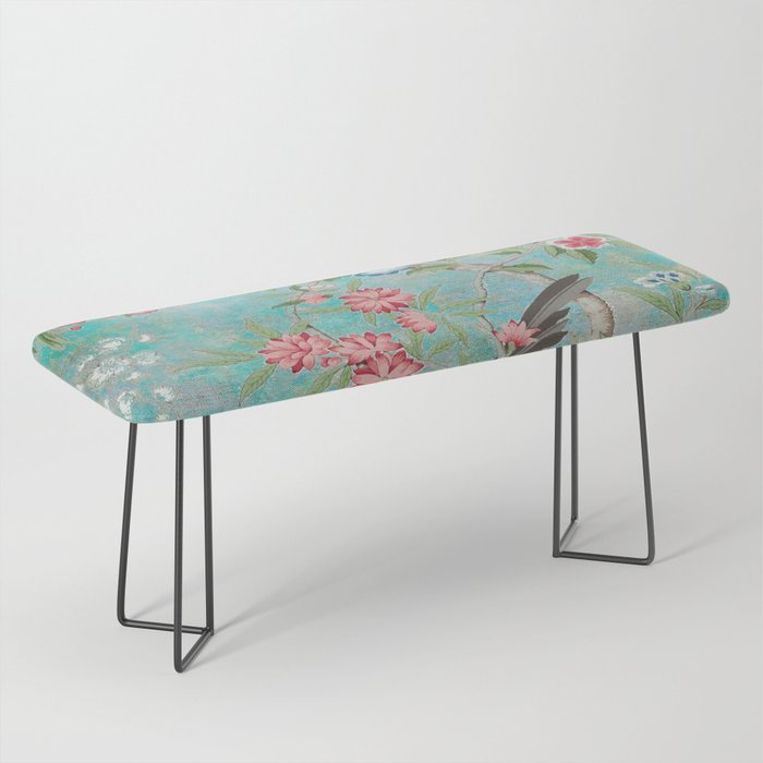Chinoiserie Aqua Turquoise Peony Bird Garden  Bench Gallery Image 1