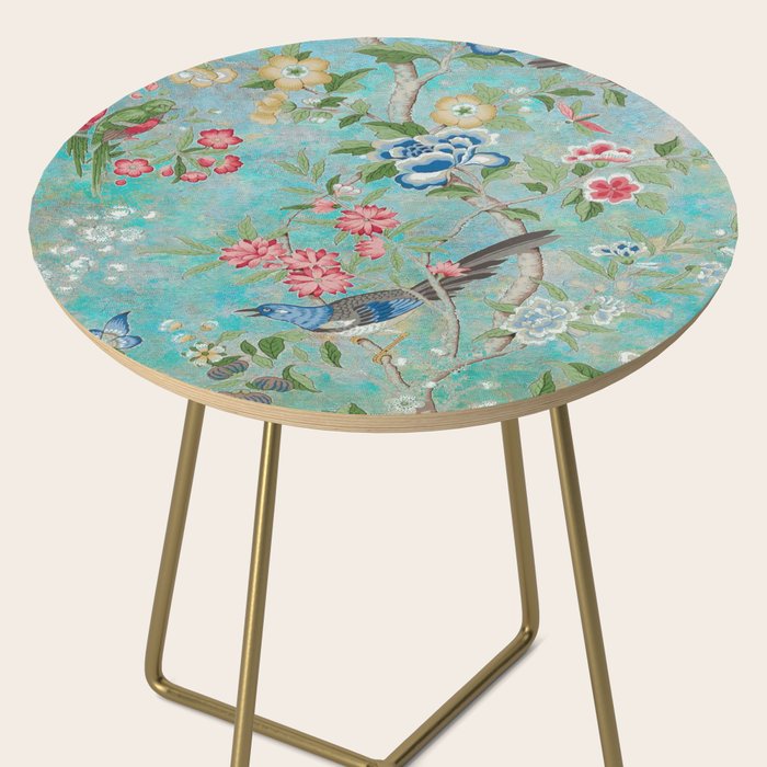 Chinoiserie Aqua Turquoise Peony Bird Garden  Side Table Gallery Image 2