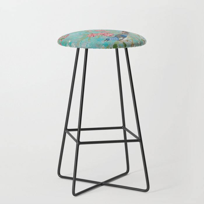 Chinoiserie Aqua Turquoise Peony Bird Garden  Stool Gallery Image 1