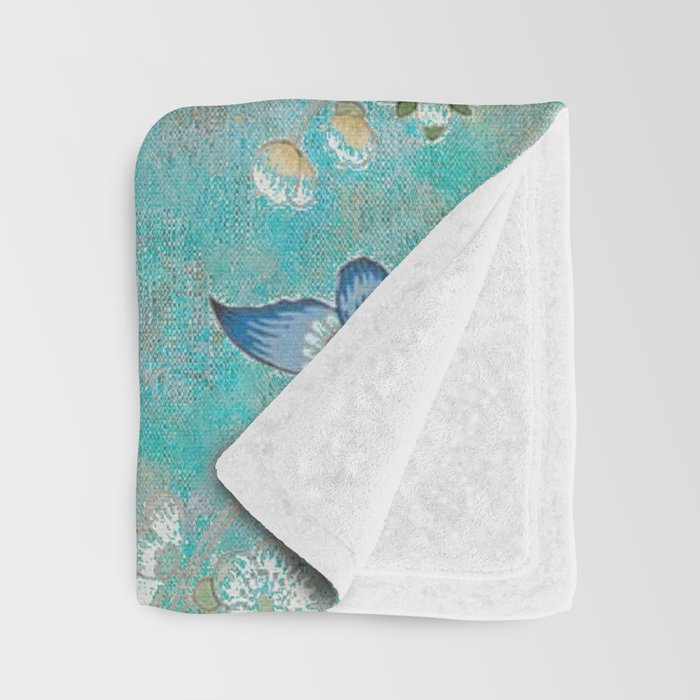 Chinoiserie Aqua Turquoise Peony Bird Garden  Throw Blanket Gallery Image 3