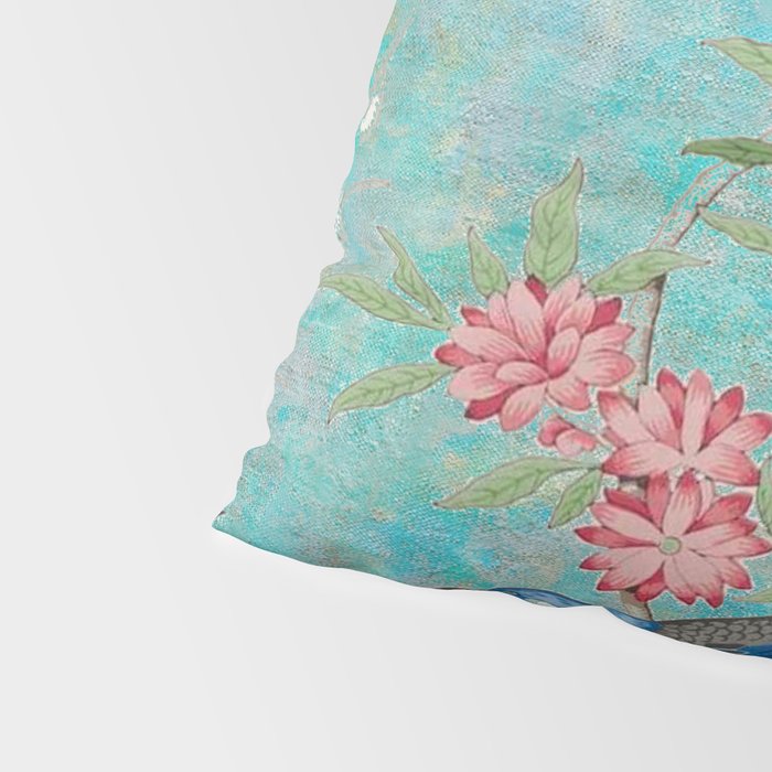 Chinoiserie Aqua Turquoise Peony Bird Garden  Pillow Sham Gallery Image 4