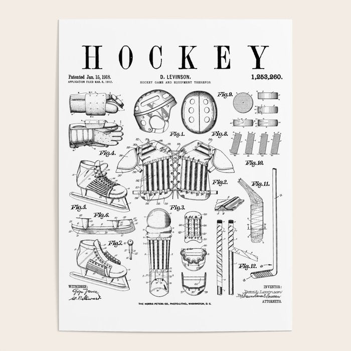 Ice Hockey Player Winter Sport Vintage Patent Print Poster Gallery Image 4