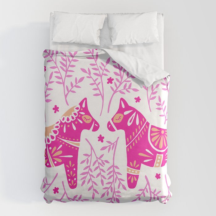 Swedish Dala Horses - Pink Palette Duvet Cover Gallery Image 1