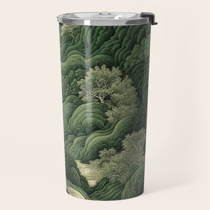 Japanese Wall Art Maximalist Moon Print japandi Art Wabi Sabi Painting Sage Green dopamine decor Travel Mug Gallery Image 2