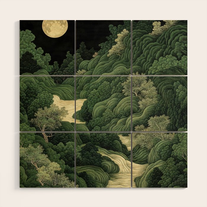 Japanese Wall Art Maximalist Moon Print japandi Art Wabi Sabi Painting Sage Green dopamine decor Wood Wall Art Gallery Image 1