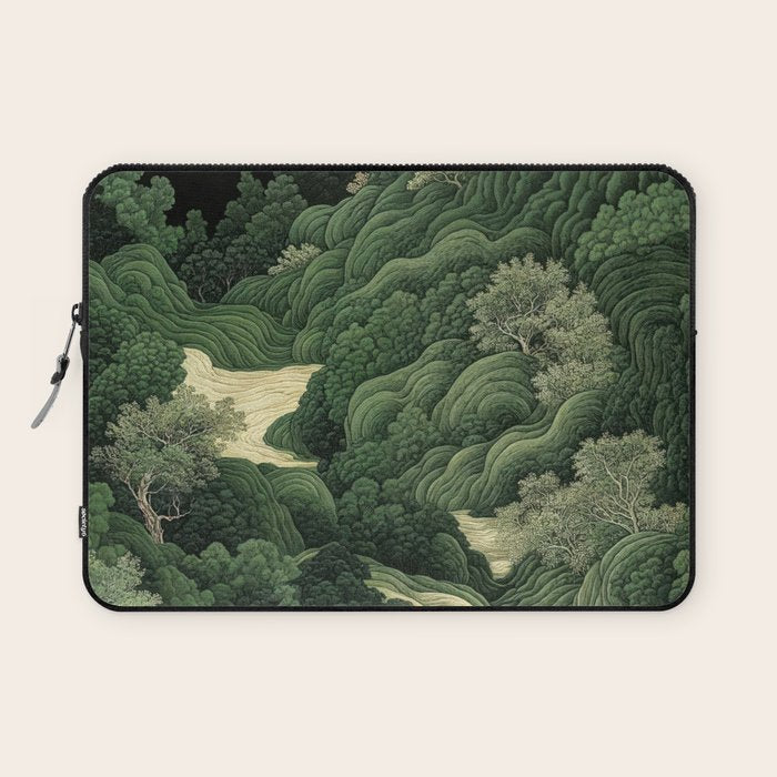 Japanese Wall Art Maximalist Moon Print japandi Art Wabi Sabi Painting Sage Green dopamine decor Laptop Sleeve Gallery Image 1