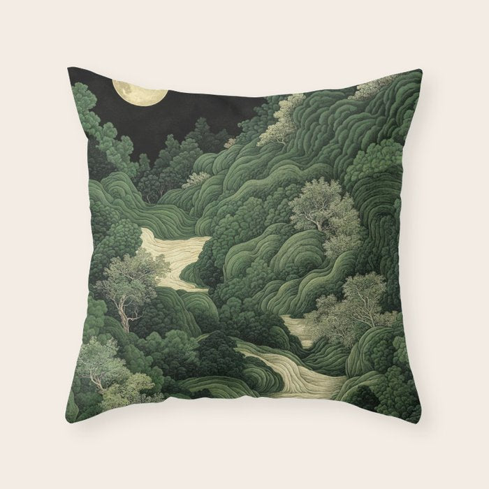 Japanese Wall Art Maximalist Moon Print japandi Art Wabi Sabi Painting Sage Green dopamine decor Throw Pillow Gallery Image 6