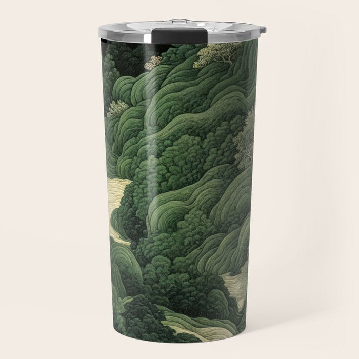 Japanese Wall Art Maximalist Moon Print japandi Art Wabi Sabi Painting Sage Green dopamine decor Travel Mug Gallery Image 1