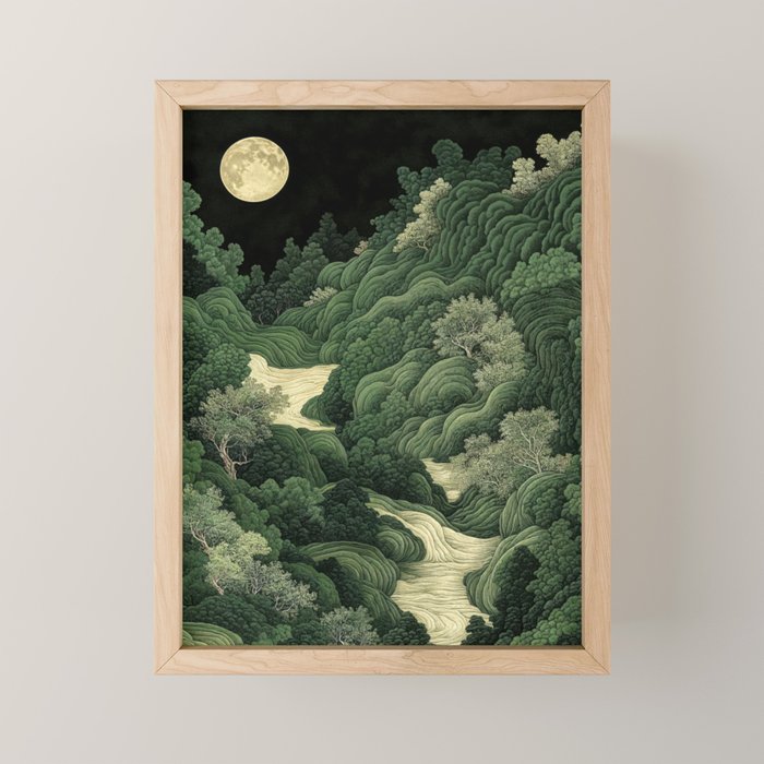 Japanese Wall Art Maximalist Moon Print japandi Art Wabi Sabi Painting Sage Green dopamine decor Mini Art Print Gallery Image 1