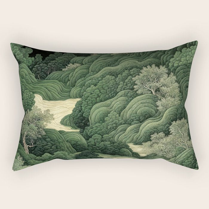 Japanese Wall Art Maximalist Moon Print japandi Art Wabi Sabi Painting Sage Green dopamine decor Rectangular Pillow Gallery Image 2