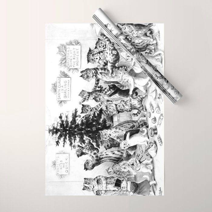 'Cats Decorating The Christmas Tree' Vintage Cat Art by Louis Wain Wrapping Paper Gallery Image 1