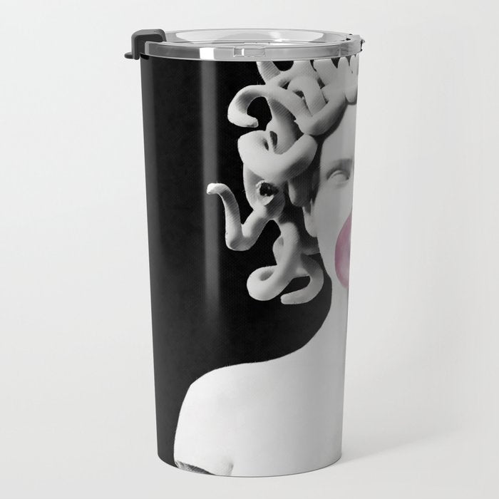 Medusa blowing pink bubblegum bubble Travel Mug Gallery Image 3