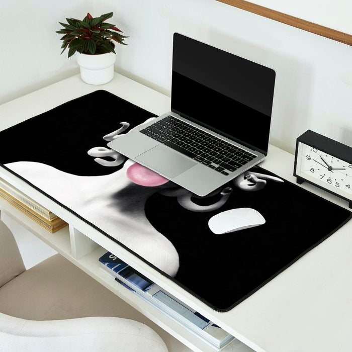 Medusa blowing pink bubblegum bubble Desk Mat Gallery Image 2