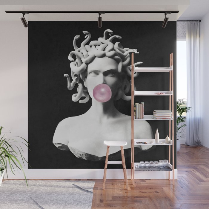 Medusa blowing pink bubblegum bubble Wall Mural Gallery Image 1