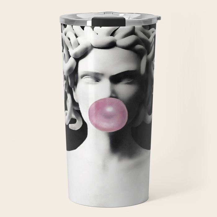 Medusa blowing pink bubblegum bubble Travel Mug Gallery Image 1