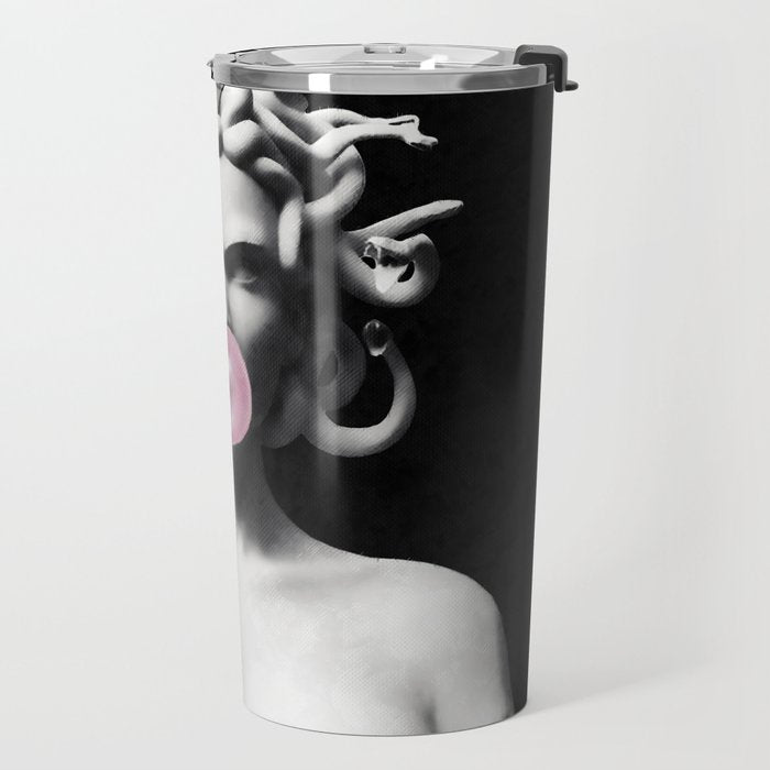 Medusa blowing pink bubblegum bubble Travel Mug Gallery Image 2
