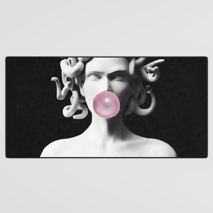 Medusa blowing pink bubblegum bubble Desk Mat Gallery Image 3