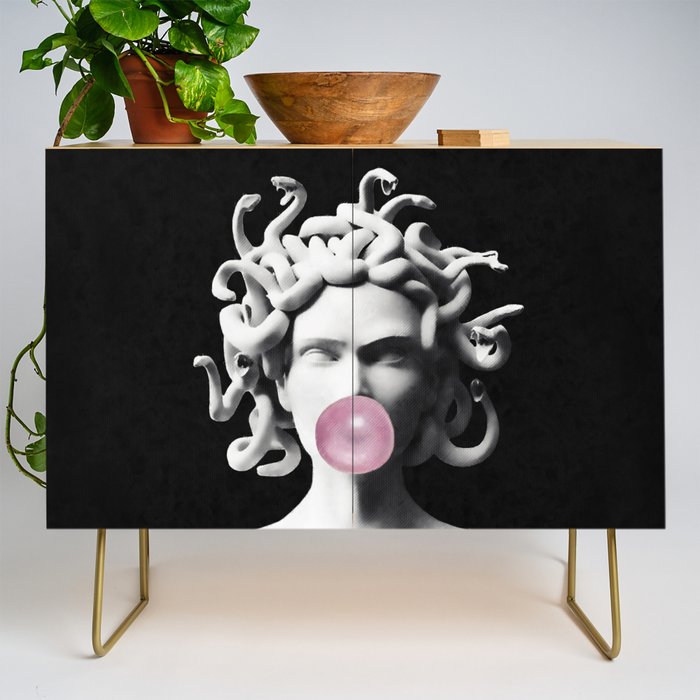 Medusa blowing pink bubblegum bubble Credenza Gallery Image 1