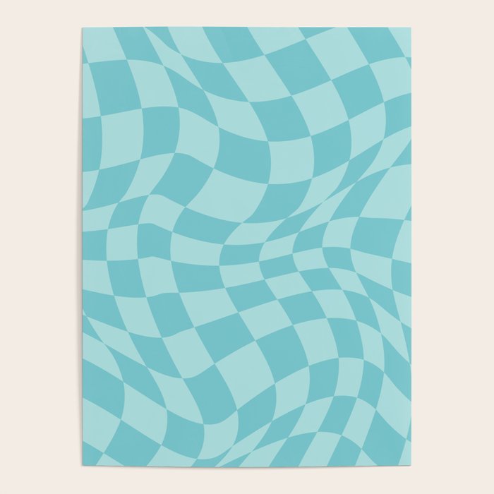 Warped Checkered Pattern in Aqua Blue, Wavy Checkerboard Poster Gallery Image 4