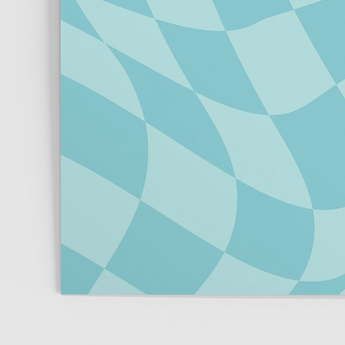 Warped Checkered Pattern in Aqua Blue, Wavy Checkerboard Poster Gallery Image 3