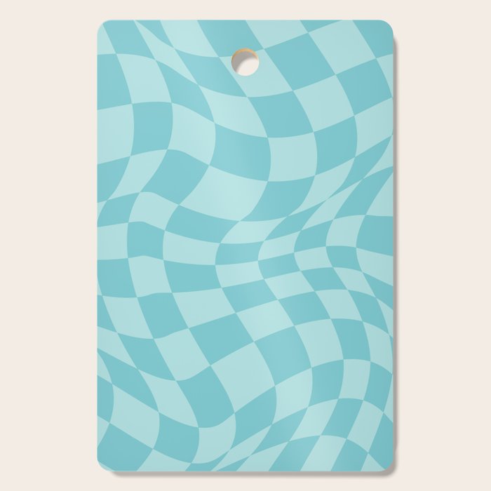 Warped Checkered Pattern in Aqua Blue, Wavy Checkerboard Cutting Board Gallery Image 1