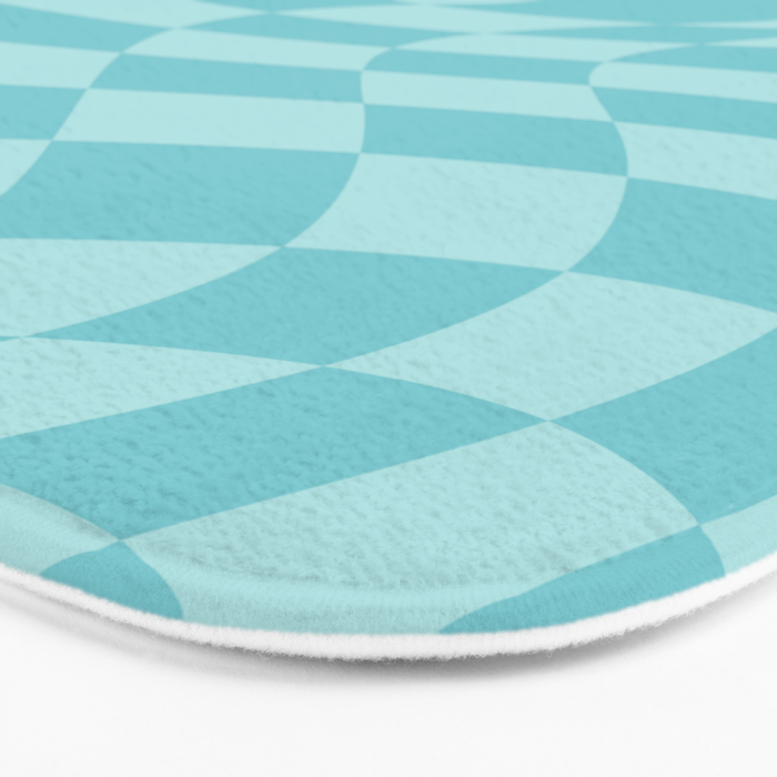 Warped Checkered Pattern in Aqua Blue, Wavy Checkerboard Bath Mat Gallery Image 3