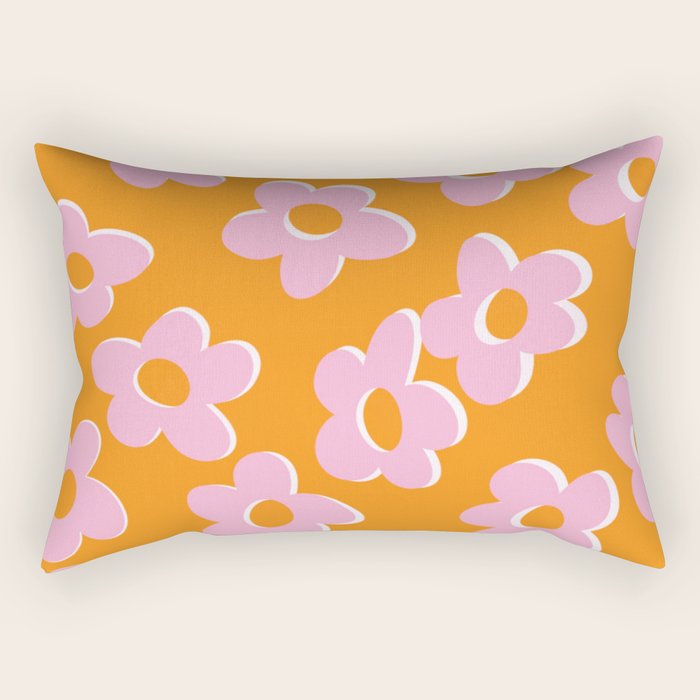 Groovy Daisy || Retro Flower Vibrant Print 60s 70s Rectangular Pillow Gallery Image 1