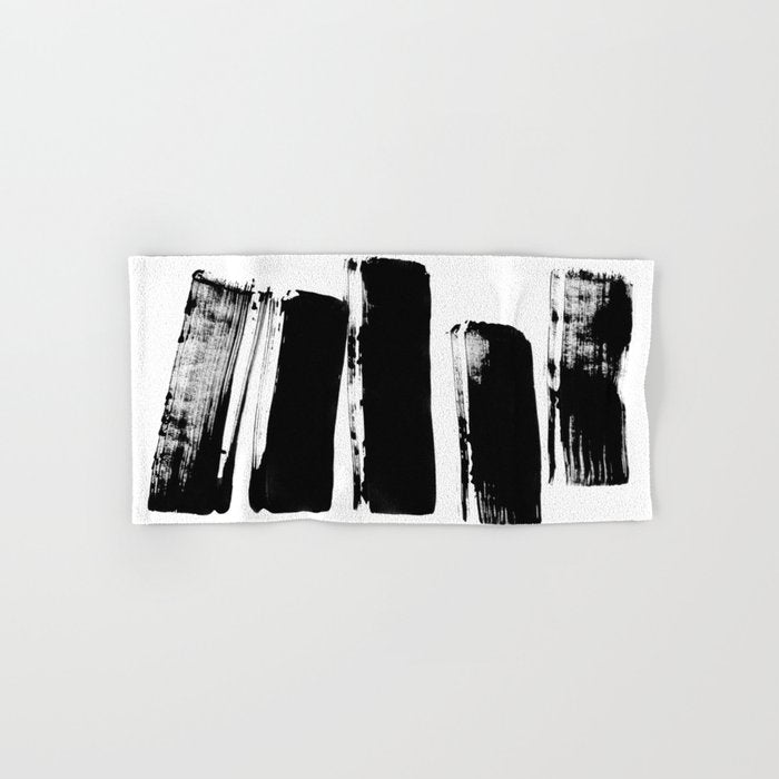 Stripes Black & White Minimalist Abstract Mid century Ink Art Dark Brush Strokes Towels Gallery Image 1
