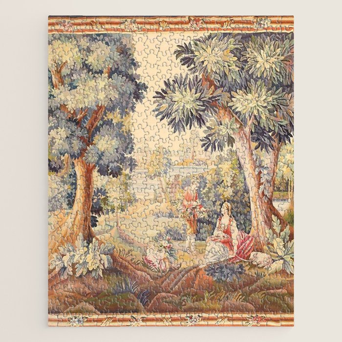 Antique Rococo French Pastoral Tapestry Jigsaw Puzzle Gallery Image 1