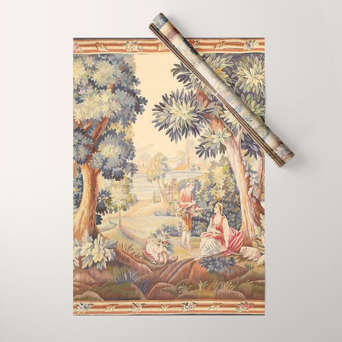 Antique Rococo French Pastoral Tapestry Wrapping Paper Gallery Image 1