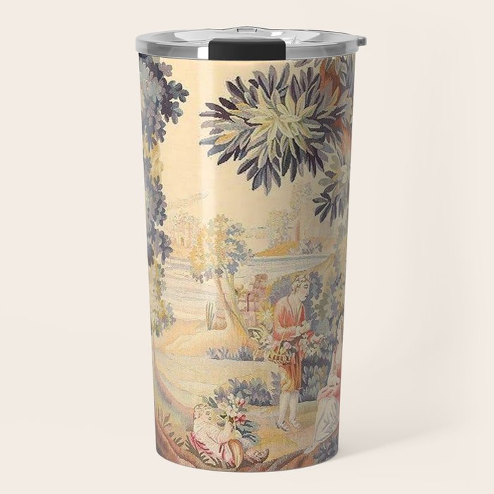 Antique Rococo French Pastoral Tapestry Travel Mug Gallery Image 1