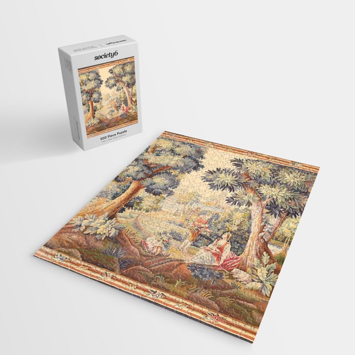 Antique Rococo French Pastoral Tapestry Jigsaw Puzzle Gallery Image 2