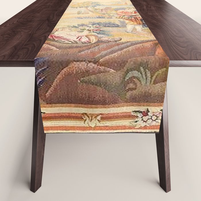 Antique Rococo French Pastoral Tapestry Table Runner Gallery Image 1