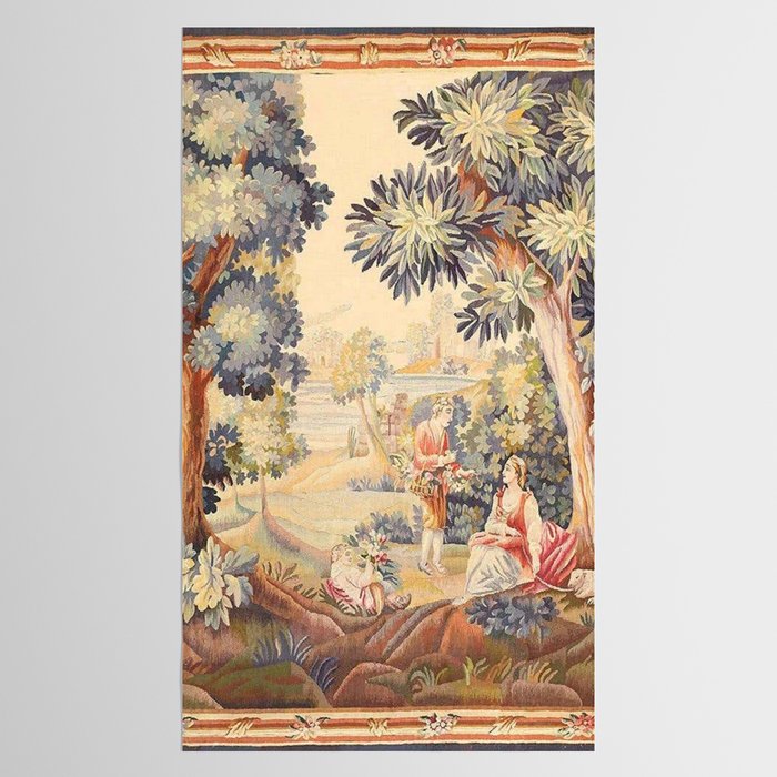 Antique Rococo French Pastoral Tapestry Tablecloth Gallery Image 2