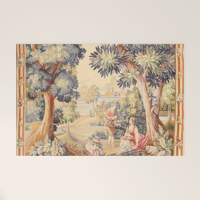 Antique Rococo French Pastoral Tapestry Welcome Mat Gallery Image 1