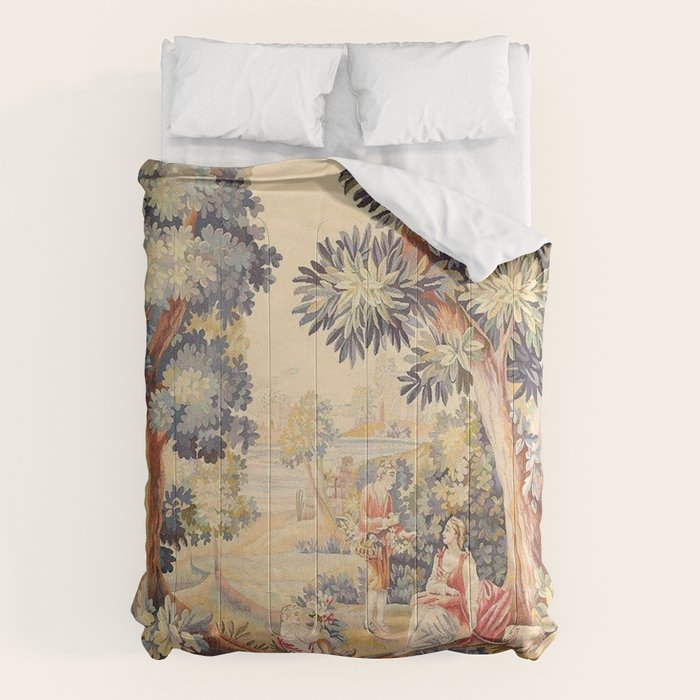 Antique Rococo French Pastoral Tapestry Comforter Gallery Image 1