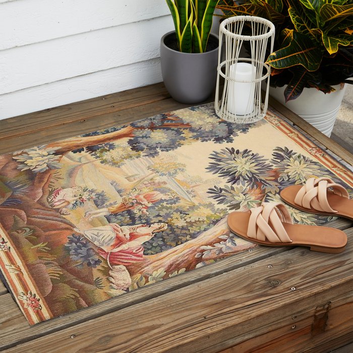 Antique Rococo French Pastoral Tapestry Outdoor Rug Gallery Image 2
