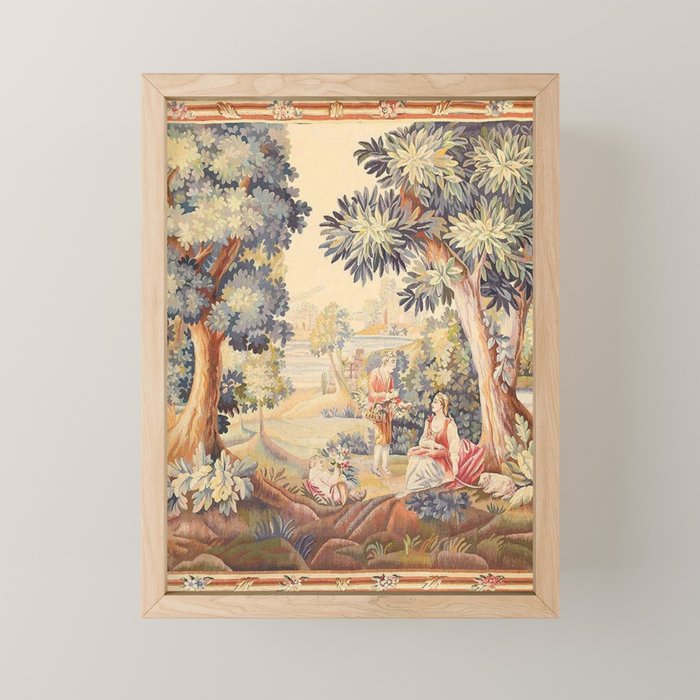 Antique Rococo French Pastoral Tapestry Mini Art Print Gallery Image 1