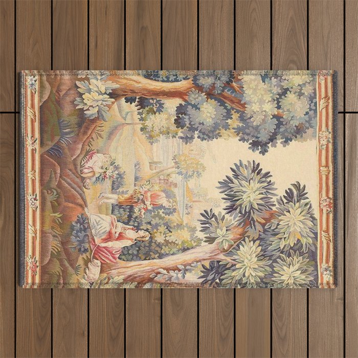 Antique Rococo French Pastoral Tapestry Outdoor Rug Gallery Image 1