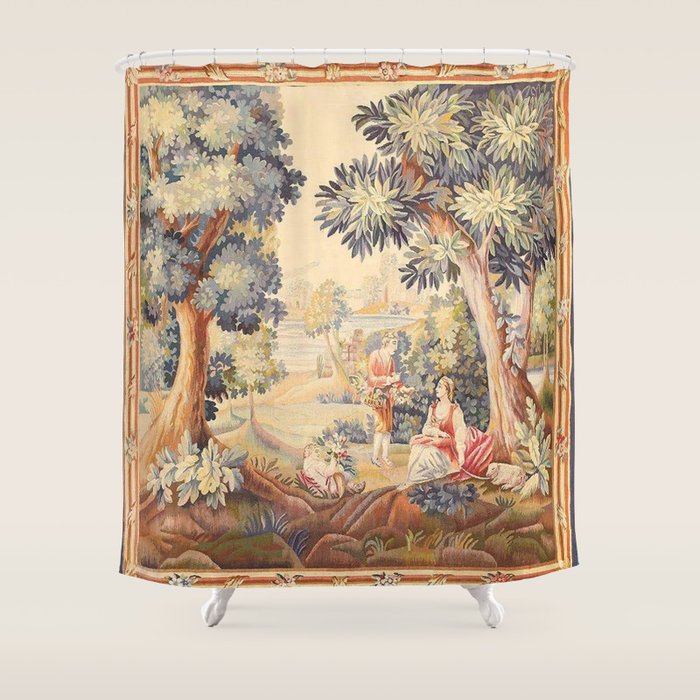 Antique Rococo French Pastoral Tapestry Shower Curtain Gallery Image 1